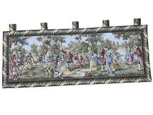 French Tapestry GRAYE Wall Hanging Victorian Picnic Scene Romantic Vnt 58"x22.5" - Picture 1 of 9