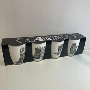 Set Of 4 Bone China Graphic Mugs For Coffee Tea  Royal Cats Cat lovers Kittens - Bild 1 von 8