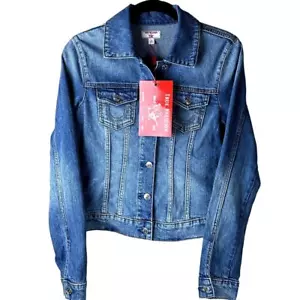 True Religion NWT Trucker Denim Jean Jacket Women Sz Small Petite Crystals - Picture 1 of 11