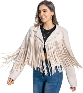 Damen Fransen Lederjacke, braune Wildlederjacke, Damen Wildlederjacke - Bild 1 von 4