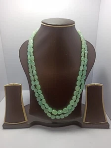 460 Carat Russian Emerald Smooth Oval Beads 20'' 2 Line String Necklace - Picture 1 of 11