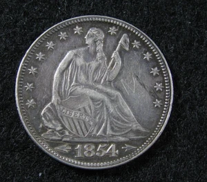 1854 ARROWS - SEATED LIBERTY HALF DOLLAR - AU - Scratch - Picture 1 of 2