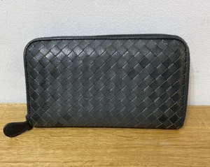 Bottega Veneta Zip around wallet Grey Black Two Tone Woven Leather - Picture 1 of 19
