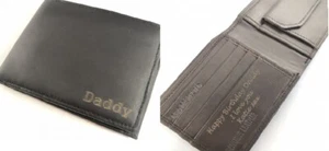 BLACK Personalised Wallet + GIFT BOX Engraved Genuine Leather - Picture 1 of 10