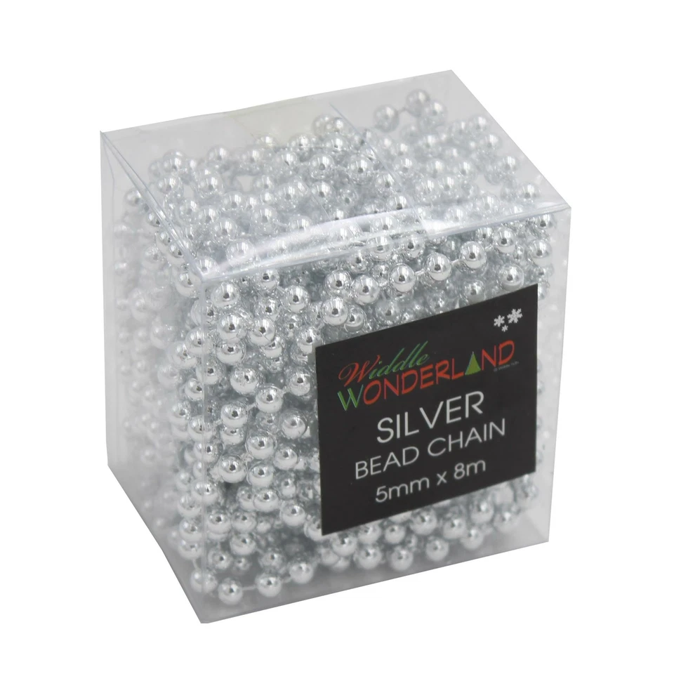 Decorazione Per Albero Di Natale Con Ghirlanda Di Perline Da 8 Metri - Argento - Immagine 1 di 1