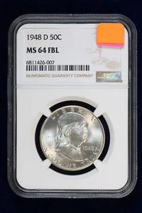 1948-D Franklin Half Dollar NGC MS 64 FBL 41A3 - Picture 1 of 4