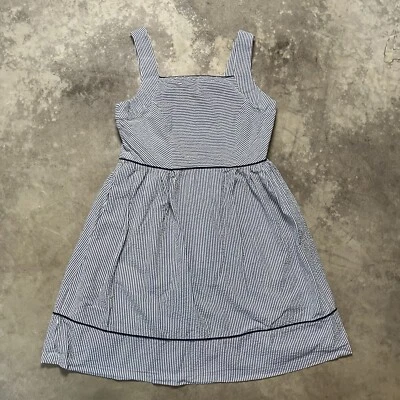 Vestido Lands End Feminino 12 Listrado Azul Geométrico Comprimento do Joelho Bolsos Sem Mangas - Imagem 1 de 4