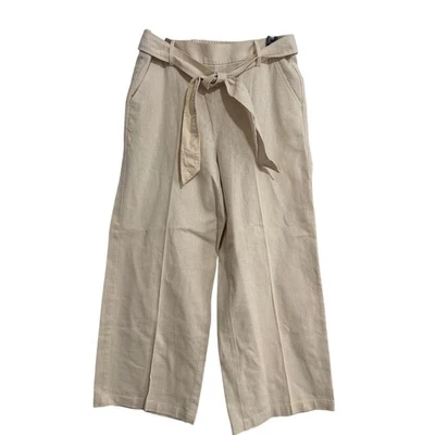 Pantalones J.Crew Mezcla de Lino Pierna Ancha Recortados Beige Corbata Cintura Pull On Mujer Talla 8” Foto 1 de 4