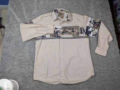 Camisa Roper De Colección Para Hombres XL Bronceada Estampado de Caballo Perla Occidental Vaquero a Presión Años 90 Rodeo Foto 1 de 4