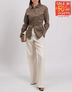 RRP €320 FRAME Twill Shirt Size S Linen Blend Chest Pockets Long Sleeve Collared - Picture 1 of 8
