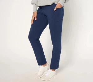 Denim & Co. Active Petite Duo Stretch Slim Straight Pant Navy Blue LP - Picture 1 of 4