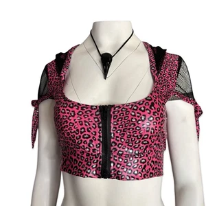 Camisa corta rara Living Dead Souls gótica punk años 80 disco rave rosa leopardo - Imagen 1 de 7