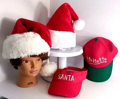 4 Sombreros de Navidad; 1 Estilo Béisbol 1 Visera 2 Sombreros de Papá Noel Foto 1 de 4