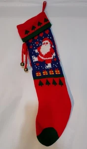 Vintage Strick Weihnachtsstrumpf Schlittschuhlaufen Weihnachtsmann Herzen Bäume Geschenke rot grün blau - Bild 1 von 3