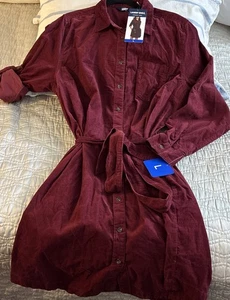 Lands' End Damen Cord Kleid Krempelärmel Large Burgund Neu Mit Etikett - Bild 1 von 8