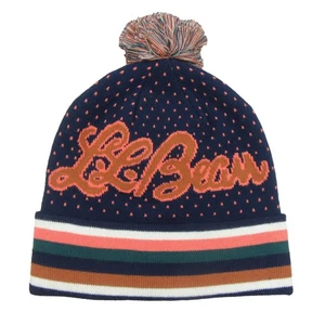 L.L. Bean Pom Beanie Cap Unisex One Size Fit Navy Multi NEW - Picture 1 of 9