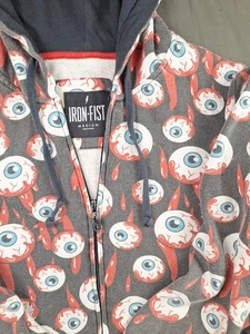 Chaqueta IRON FIST Negra Globo Sangriento con Cremallera Mediana Gótica De Colección Años 2000 Halloween - Imagen 1 de 8