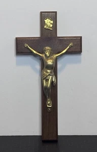 Cruz de pared de metal de madera vintage crucifijo religioso tallado últimos ritos marrón oscuro - Imagen 1 de 6