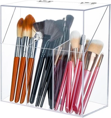 Soporte para brochas de maquillaje con tapa - Organizador de brochas de maquillaje cosmético transparente Foto 1 de 4