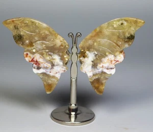 Alas de mariposa cristal cuarzo jaspe natural océano ágata decoración de estatua + soporte - Imagen 1 de 7