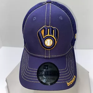New Era Milwaukee Brewers Hat Large/XL MLB Neo2 Stretch Blue Meshback 39THIRTY - Picture 1 of 11