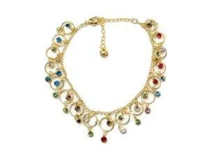 Women's 14K Gold Filled CZ Multi-Colored Birthstone Circle Charm Anklet 9.5-11'' - Picture 1 of 1