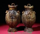 10.6 "Guhan Dynastie Naturelle Et Tianju Animal Poisson Bouteille Vase Paire