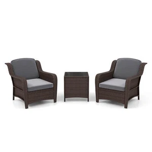3 PCS Outdoor Patio Furniture Set w/ Cushions and Tempered Glass Coffee Table - Picture 1 of 10