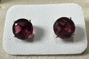 Pair Yellow Gold Earrings 18kt. With Tourmaline Pink Rubellite Natural Ct. 2,15 - Picture 1 of 3