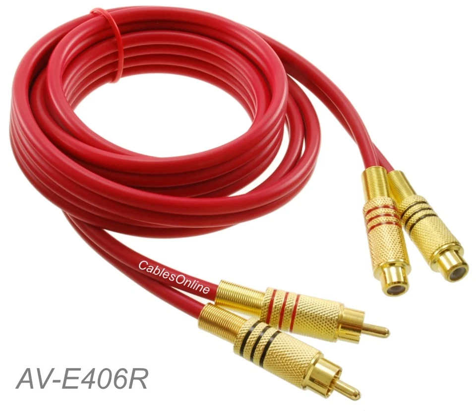 Cable de extensión ultra flexible rojo macho/hembra 6 pies 2-RCA, CablesOnline AV-E406R Foto 1 de 1