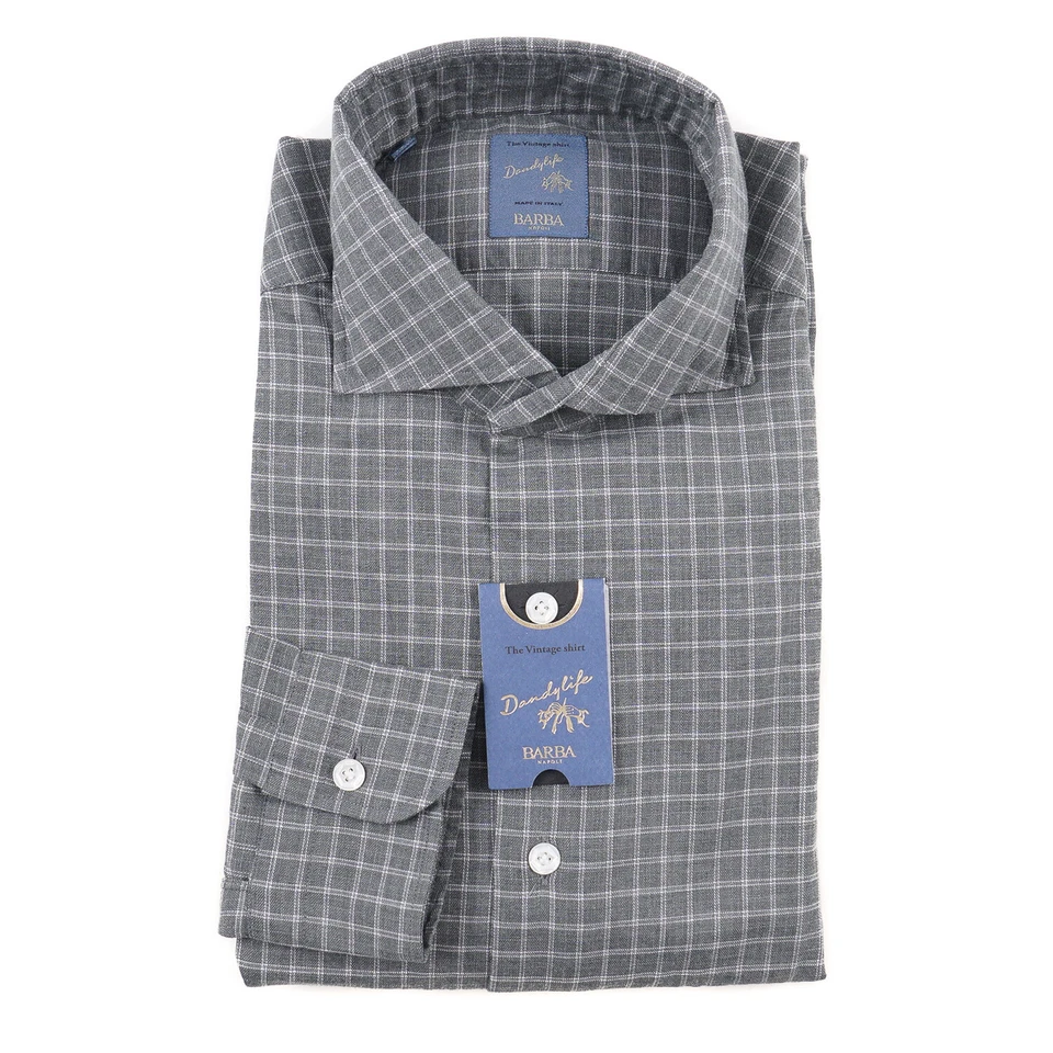 Barba Napoli Slim-Fit Grayish Green Check Cotton Dress Shirt 15.75 (Eu 40)  - Image 1 of 4