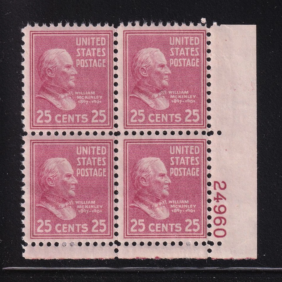 1938 PREXY William McKinley 25c Sc 829 MNH plate block OF 4 (DK - Image 1 of 1