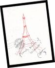 Paris Red Eiffel Tower 1998 C Peterson * Art DRAWING Original SIGNED love France