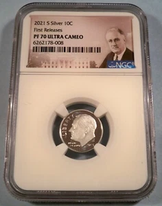 2021-S 10c SILVER NGC PF70UCAM PROOF ROOSEVELT DIME ULTRA CAMEO PR PF 70 - Picture 1 of 3