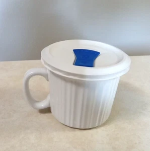CorningWare French White 20 Ounce Mug Cup Stoneware Soup with Vented Lid - Picture 1 of 8