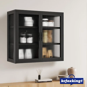 Glass Wall Cabinet Unit Shelving Metal Kitchen Cupboard Bathroom Storage Shelves - Picture 1 of 7