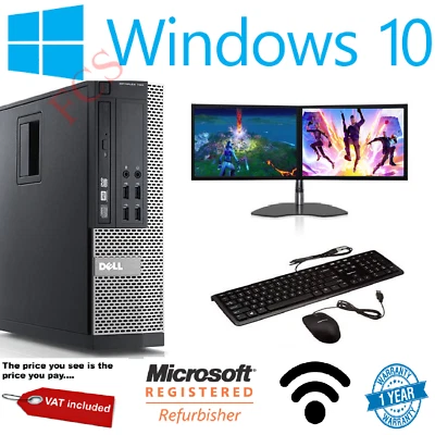  DELL Dual Screen Core i5/Core i7 DESKTOP TOWER PC&LCD,WIN10 & 8GB 16GB 2TB, SSD - Image 1 of 4