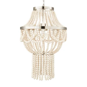 Litecraft Pilli Chandelier Ceiling 1 Light With Wooden Beaded Shade - Natural - Picture 1 of 6