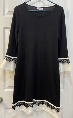 Calvin Klein Long Bell Sleeve Sweater Dress Classy Crochet Trim Women's Size M - Image 1 of 4