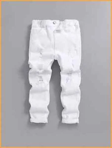 Pantalones Blancos Para Niños de Vestir Elegantes Pantalón Vaqueros Jean Rasgado - Picture 1 of 12