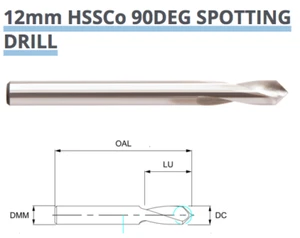 12mm COBALT NC SPOT SPOTTING DRILL HSSCo8 90 DEGREE EUROPA OSBORN 8214021200 B7 - Picture 1 of 6
