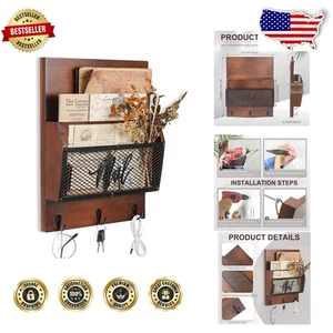 Elegant 2-Tier Wall Mounted Mail and Key Holder with Rustic Charm - Easy Install - Picture 1 of 8