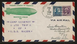 1934 USS MACON cover - 5TH TRIP, CAMP KEARNEY, MOFFETT FIELD - Picture 1 of 2