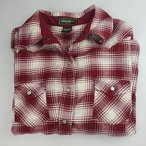 Camisa a Presión Eddie Bauer Para Mujer Perla Pequeña Franela Manga Larga Roja Cuadros Western - Imagen 1 de 11