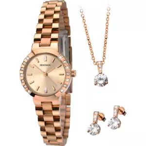 Sekonda 2354G Rose Gold Ladies Watch Necklace Earrings Gift Set - Picture 1 of 2