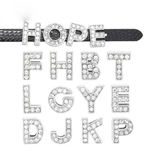 10 Rhinestone Alphabet Letters Slide Beads Charm Fit 8mm Wristbands DIY Name - Bild 1 von 35