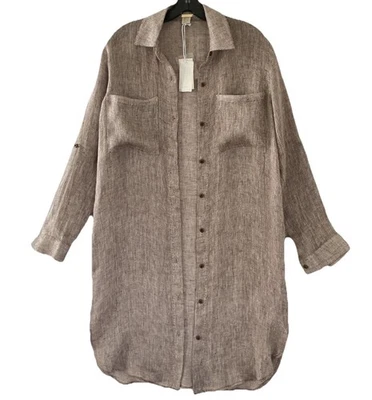 Vestido Camisa Magaschoni %100 Lino Semi Transparente Con Botones Marrón Manga XS NUEVO CON ETIQUETAS Foto 1 de 4