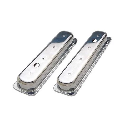 Valve Covers Height Cast Alum. Polished Plain Centerbolt Chevy Small Block Pair Foto 1 de 3