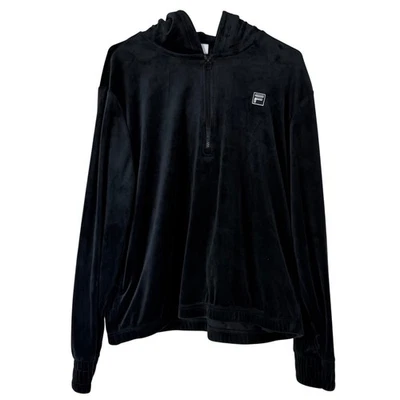Sudadera con Capucha Y2K Años 90 FILA Terciopelo Media Cremallera Negra Mujer XXL Bolsillos Activa Foto 1 de 4