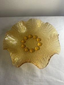 Vintage Fenton gelb Glas gekräuselt Schale Schüssel 7,5" rund Nägel Füße - Bild 1 von 4